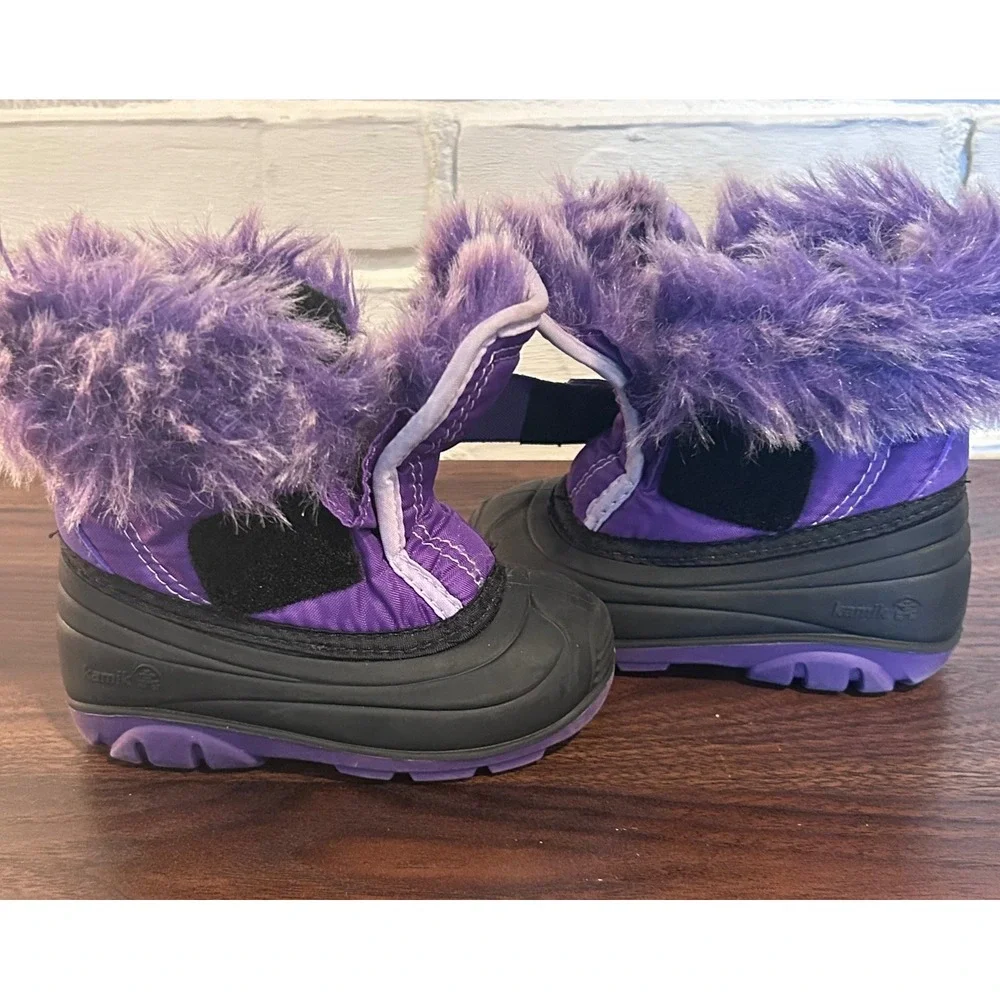 Kamik Toddler Girls Purple Black Faux Fur Trim Winter Snow Boots Sz. 7 Insulated